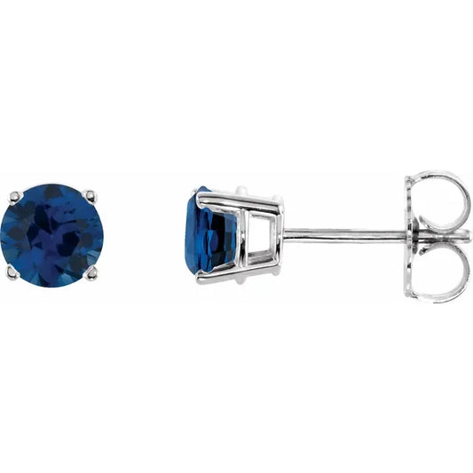 14K White Gold Natural Blue Sapphire Stud Earrings