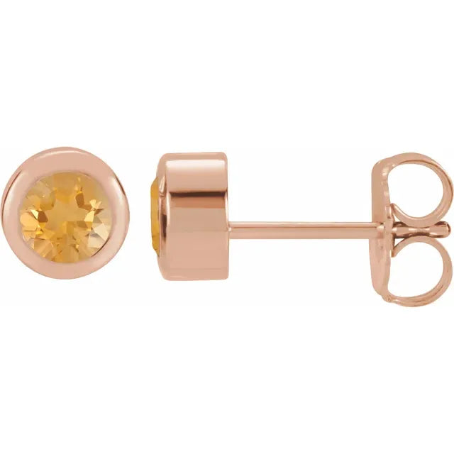 14K Rose Gold Natural Citrine Bezel-Set Earrings