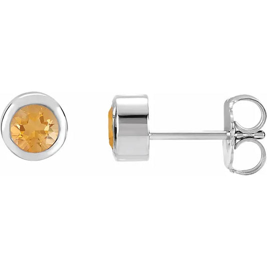14K White Gold Natural Citrine Bezel-Set Earrings
