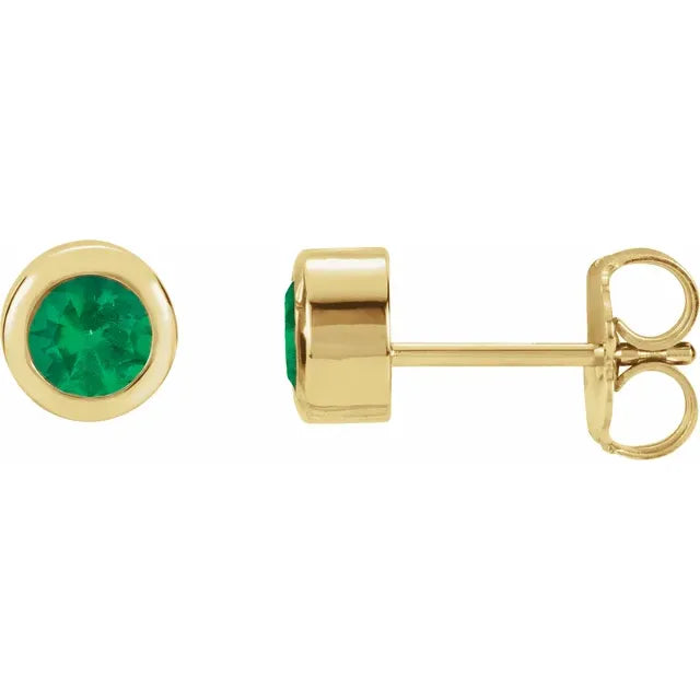 14K Yellow Gold Natural Emerald Bezel-Set Earrings