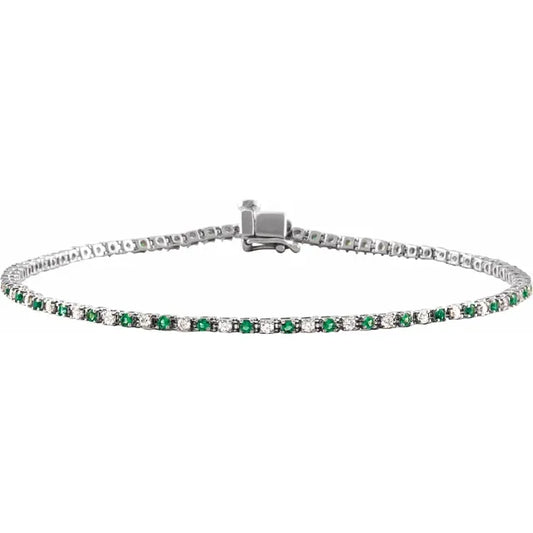 Natural Emerald & Diamond Tennis Bracelet made in white gold 