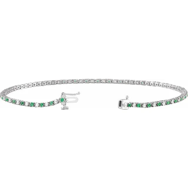 open Natural Emerald & Diamond Tennis Bracelet set in white gold 