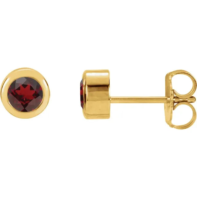 14K Yellow Gold  Natural Garnet Bezel-Set Earrings 