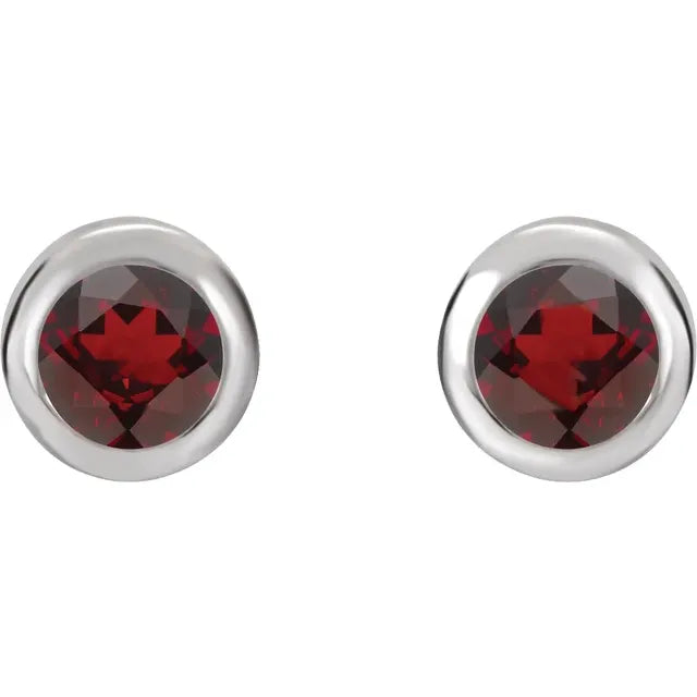 Platinum  Natural Garnet Bezel-Set Earrings 