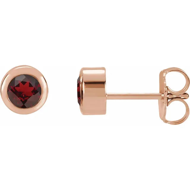 14K Rose Gold  Natural Garnet Bezel-Set Earrings 