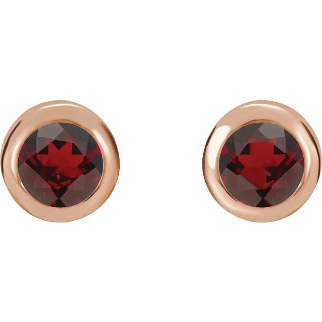 Rose Gold  Natural Garnet Bezel-Set Earrings 