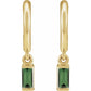 Yellow Gold Natural Green Tourmaline Hoop Earrings