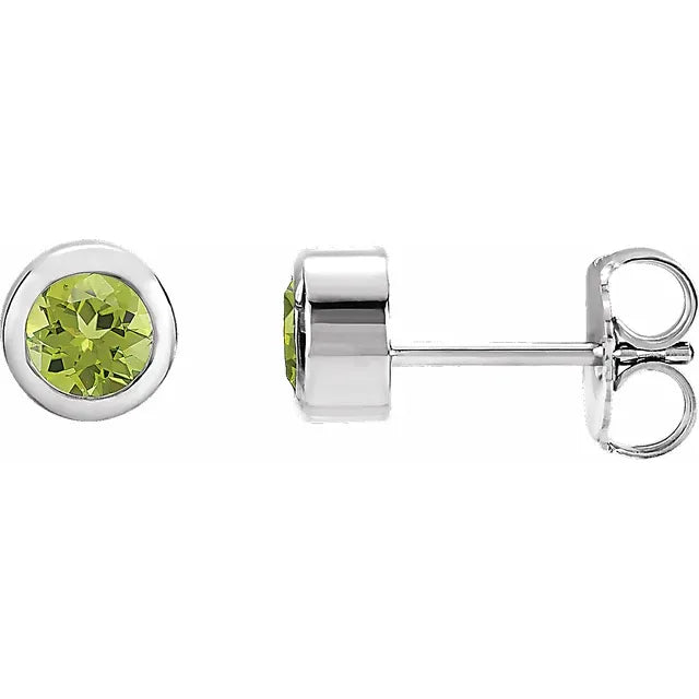 14K White gold or platinum Natural Peridot Bezel-Set Earrings