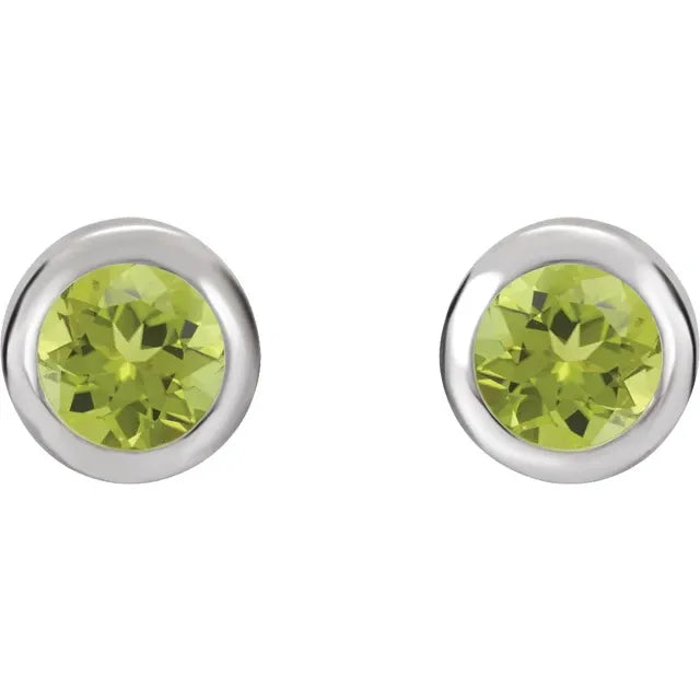 White Gold Natural Peridot Bezel-Set Earrings
