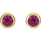 Yellow Gold Natural Pink Tourmaline Bezel-Set Earrings