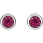 White gold Natural Pink Tourmaline Bezel-Set Earrings