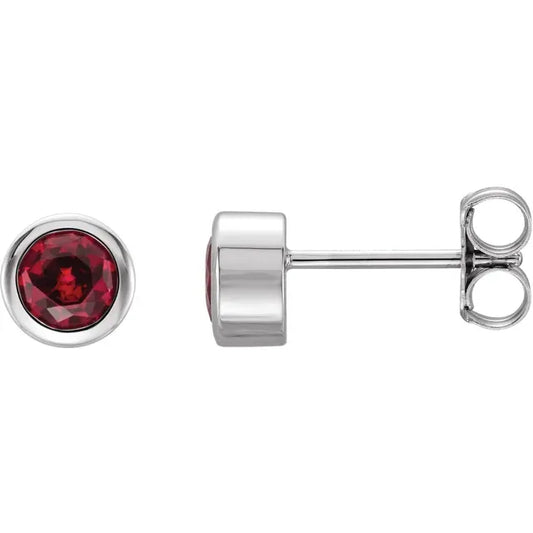 14K White Gold Natural Ruby Bezel-Set Earrings