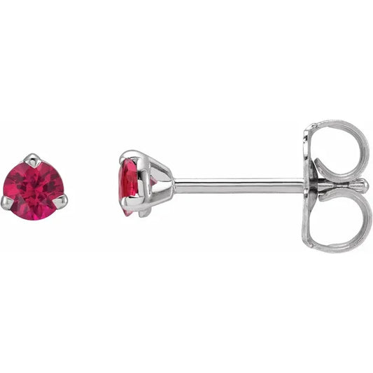 14K White Natural Ruby Stud Earrings 