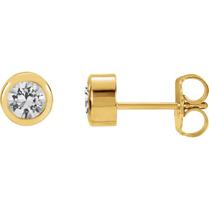 14K Yellow Gold Natural White Sapphire Bezel-Set Earrings