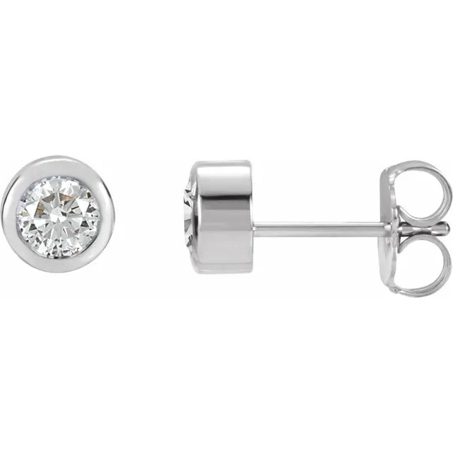 14K White gold or platinum Natural White Sapphire Bezel-Set Earrings