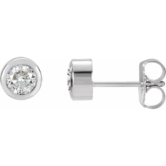 14K White gold or platinum Natural White Sapphire Bezel-Set Earrings