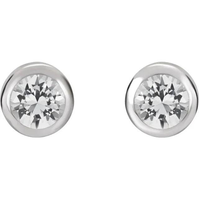 Platinum Natural White Sapphire Bezel-Set Earrings