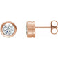14K Rose Gold Natural White Sapphire Bezel-Set Earrings 