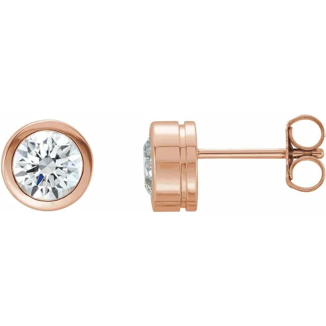 14K Rose Gold Natural White Sapphire Bezel-Set Earrings 