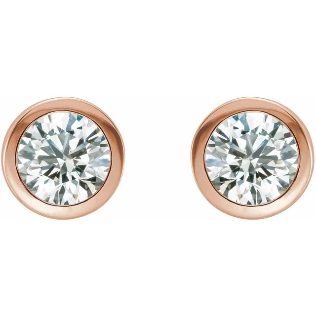 Rose Gold Natural White Sapphire Bezel-Set Earrings