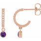 Rose Gold Natural Amethyst & Natural Diamond French-Set Hoop Earrings 