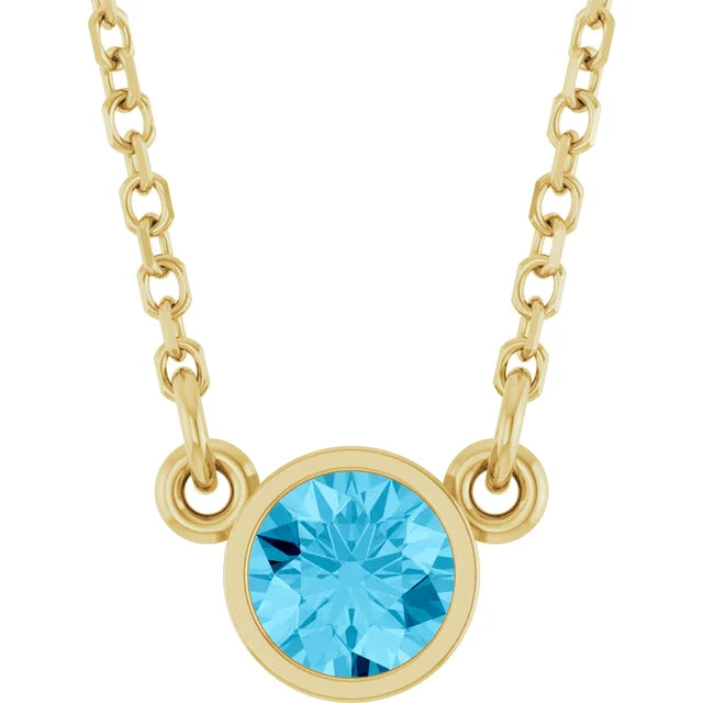 Yellow Gold Natural Aquamarine Birthstone solitaire Necklace 