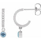White Gold Natural Aquamarine & Natural Diamond French-Set Hoop Earrings 