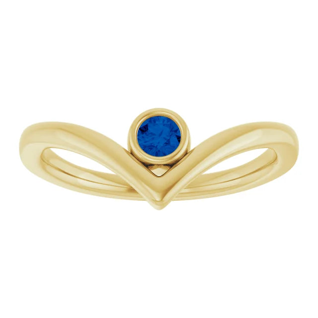 Yellow Gold Natural Blue Sapphire Bezel-Set V Ring