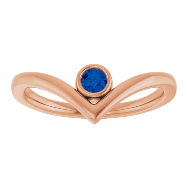 Rose Gold Natural Blue Sapphire Bezel-Set V Ring