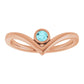 Rose Gold Natural Blue Zircon Bezel-Set V Ring