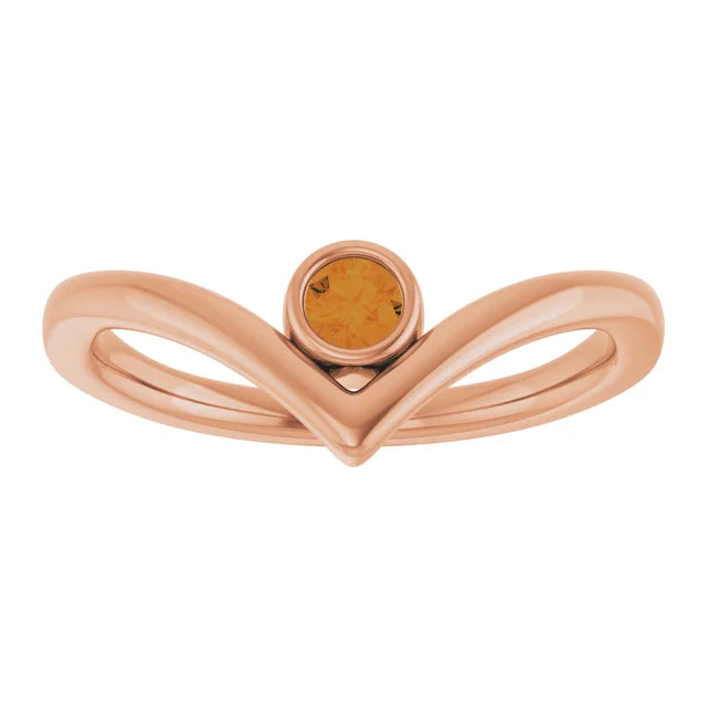 Rose Gold Natural Citrine Bezel-Set V Ring