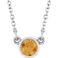White Gold Natural Citrine Bezel Set Birthstone Solitaire Necklace 