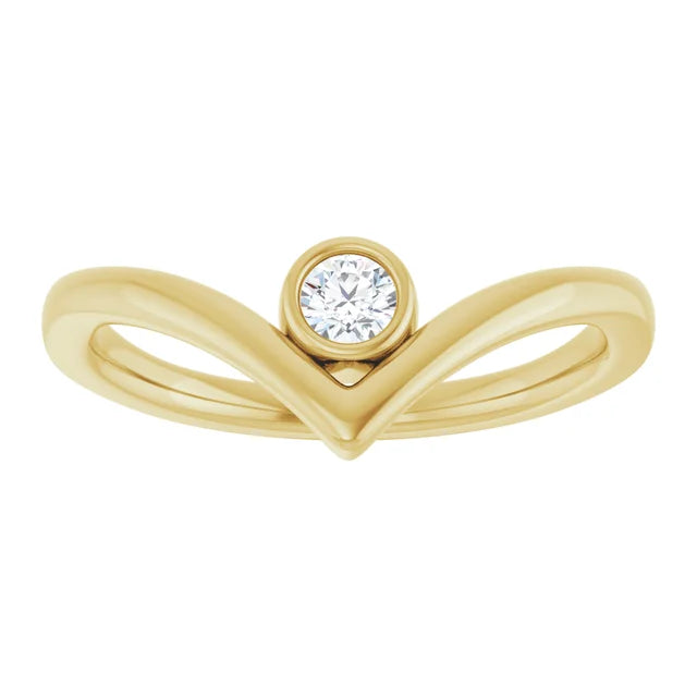 Yellow gold Natural Diamond Bezel Set V Ring 