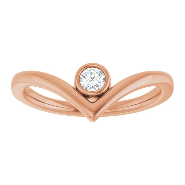 Rose Gold Natural Diamond Bezel Set V Ring 