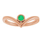 Rose Gold Natural Emerald Bezel-Set V Ring
