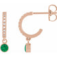 Rose Gold Natural Emerald & Natural Diamond French-Set Hoop Earrings 