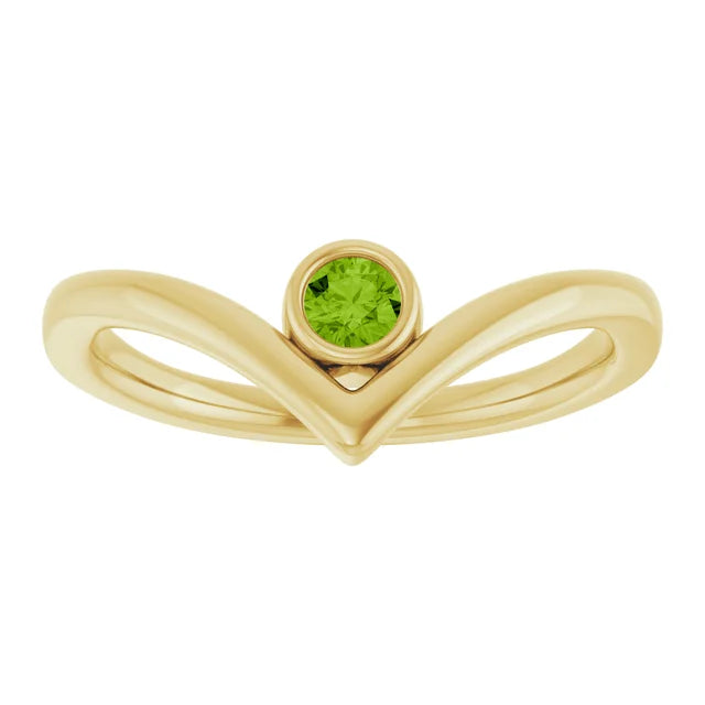 Yellow Gold Natural Peridot Bezel-Set V Ring
