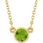 Natural Peridot Birthstone bezel set Solitaire Necklace in Yellow Gold