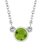 Natural Peridot Birthstone bezel set Solitaire Necklace in white gold