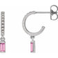 White Gold Natural Pink Sapphire & Natural Diamond French-Set Birthstone Hoop Earrings 
