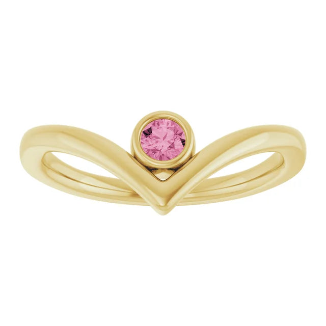 Bezel-Set V Birthstone Ring – Natural Gemstones