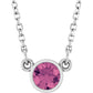 White gold Natural Pink Tourmaline Bezel Set birthstone Solitaire Necklace 