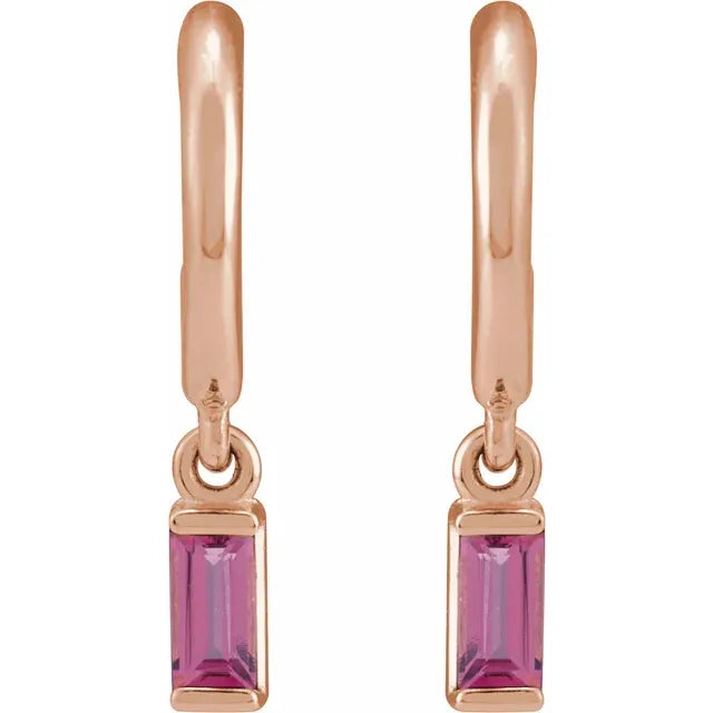 Natural Pink Tourmaline Hoop Earrings 