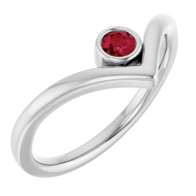 Bezel-Set V Birthstone Ring – Natural Gemstones