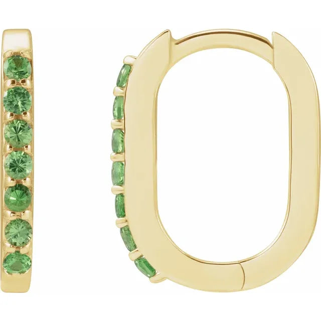 yellow gold Natural Tsavorite Garnet Hoop Earrings 