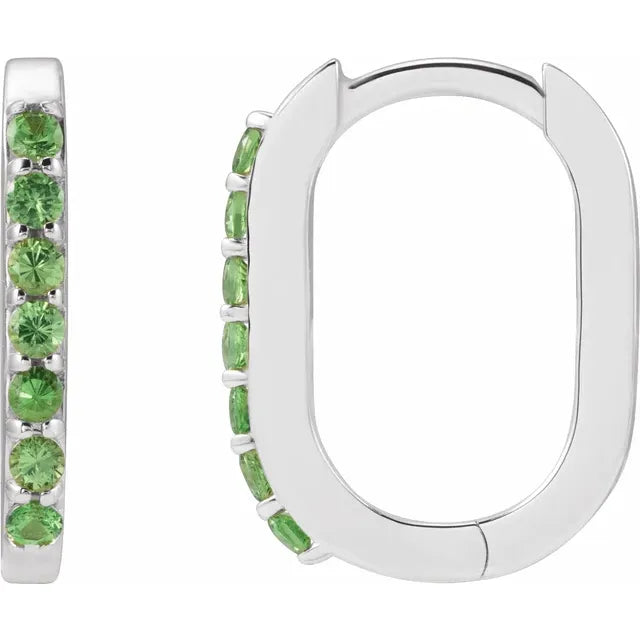 White gold Natural Tsavorite Garnet Hoop Earrings 
