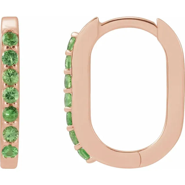 Rose Gold Natural Tsavorite Garnet Hoop Earrings 