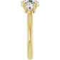 Three Stone oval and round 3-Stone diamond engagement Ring set in yellow gold showing shank from the side 