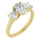 Three Stone oval and round 3-Stone diamond engagement Ring Set in Yellow Gold