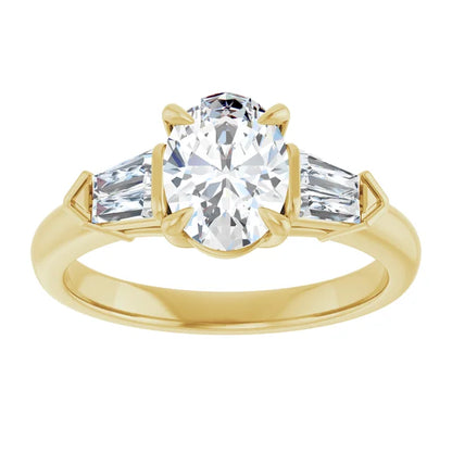3-Stone Oval and Baguette Diamond Engagement  Ring 